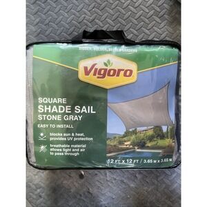Vigoro 12'x12' Square Shade Sail Stone Gray Easy To Install Blocks UV